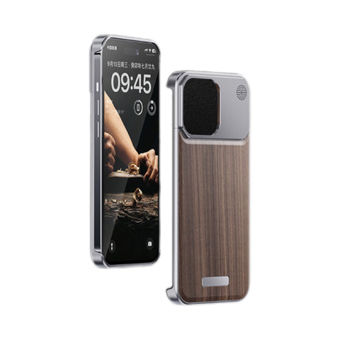 Coque antichoc pour iPhone en alliage d'aluminium et cuir sans cadre avec fonction d'aromathérapie, gris et marron 